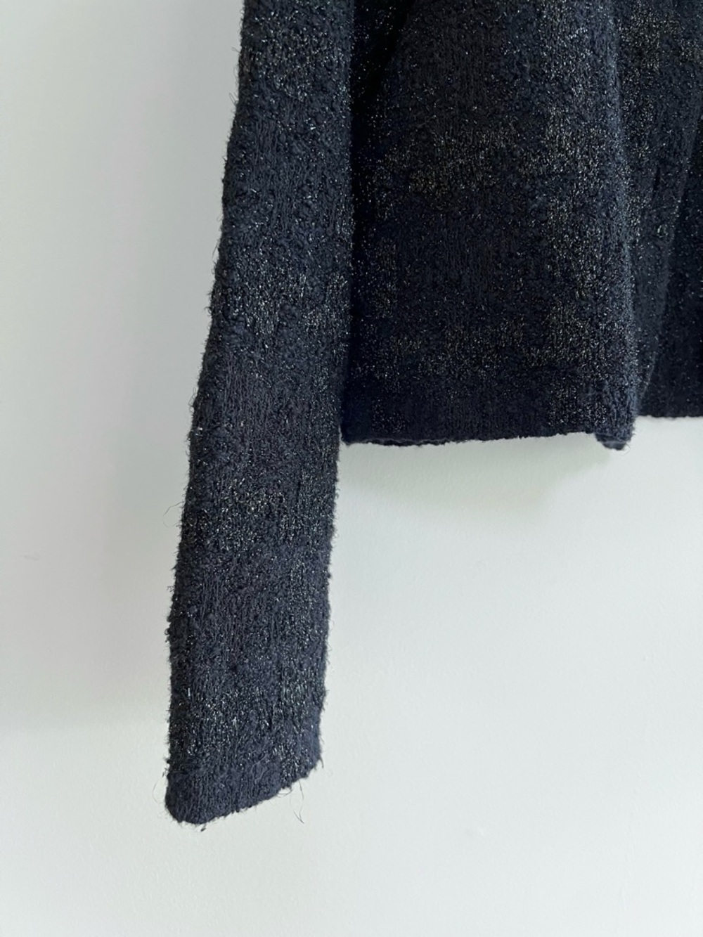 COS Black Sparkly Bouclé-Knit Button Front Crop Cardigan, Black Metallic, Small - Picture 6 of 12